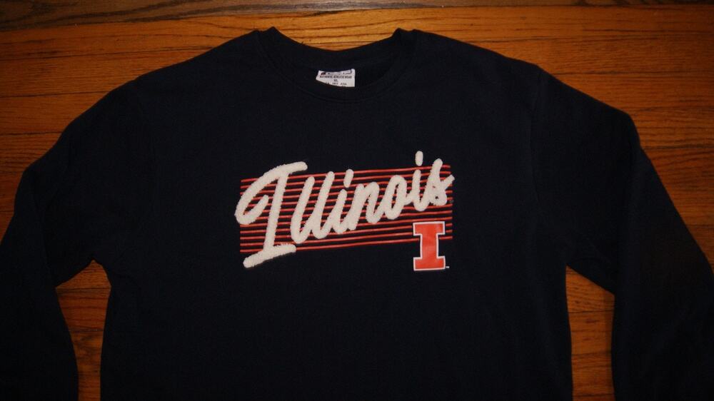 ILLINOIS FIGHTING ILLINI Champion Fuzzy Script XL Blue Boxy Crewneck Sweatshirt